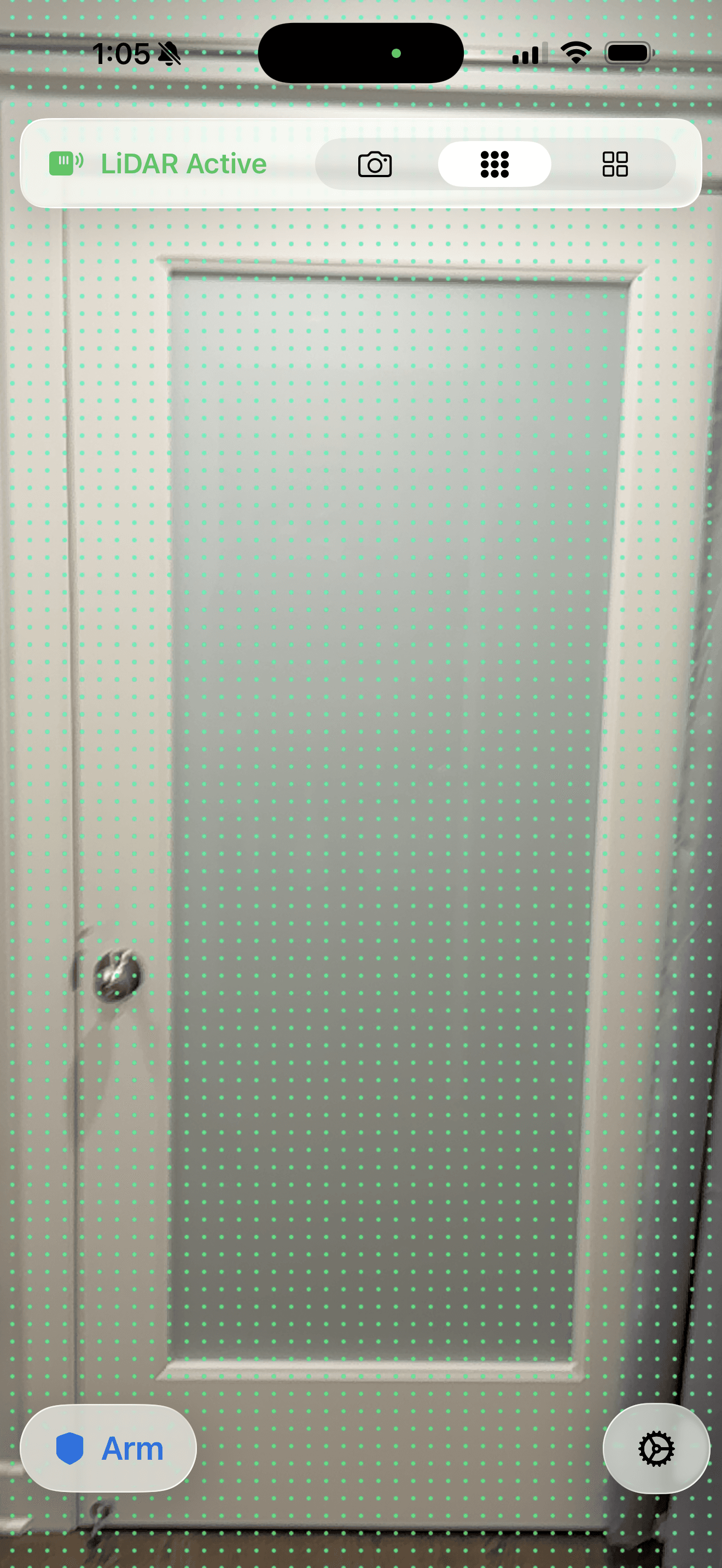 Setup view with LiDAR depth dots overlay on doorway