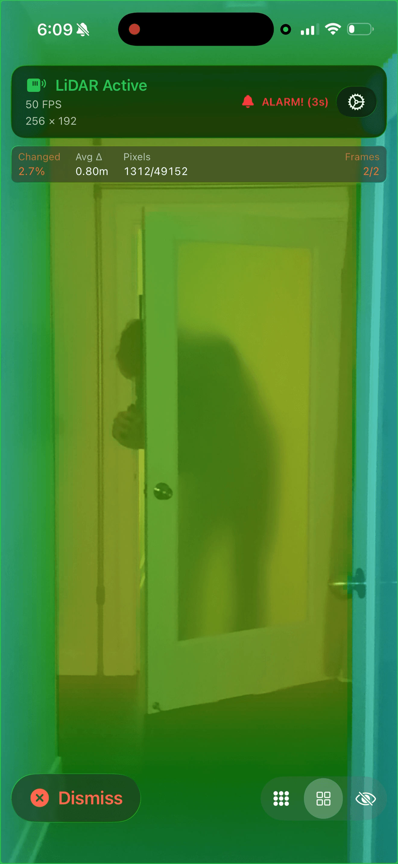 Alarmist alarm triggered showing intruder silhouette