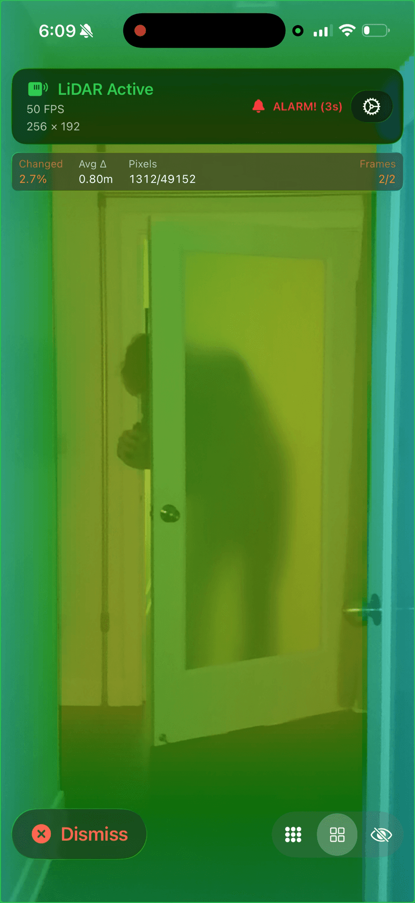 Alarmist alarm triggered showing intruder silhouette