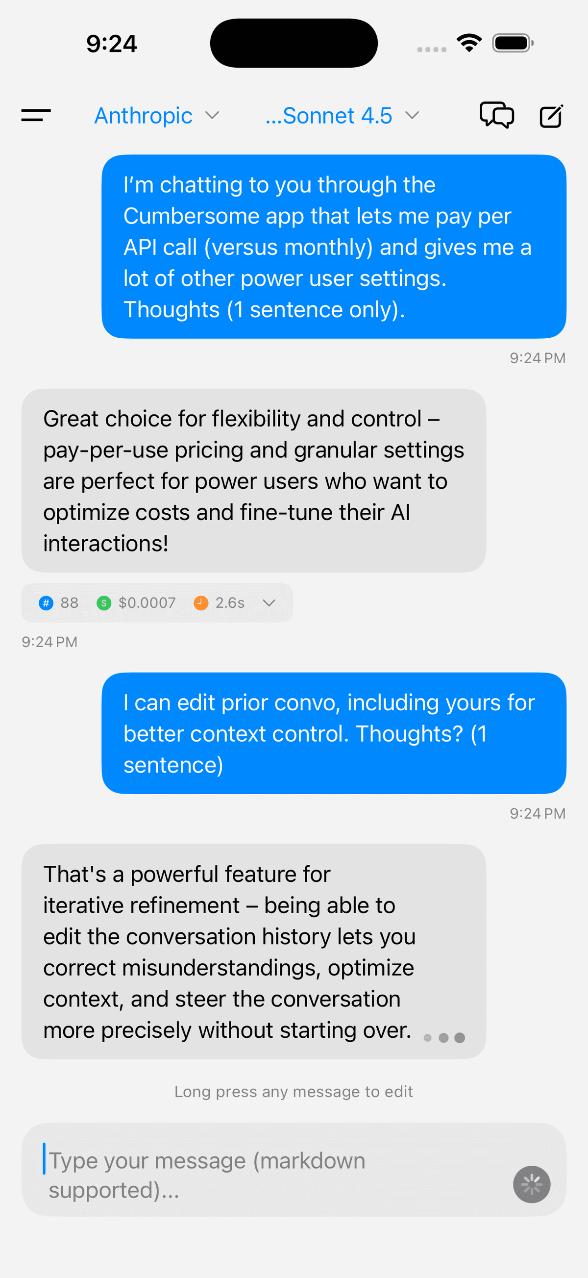 Cumbersome showing message editing interface