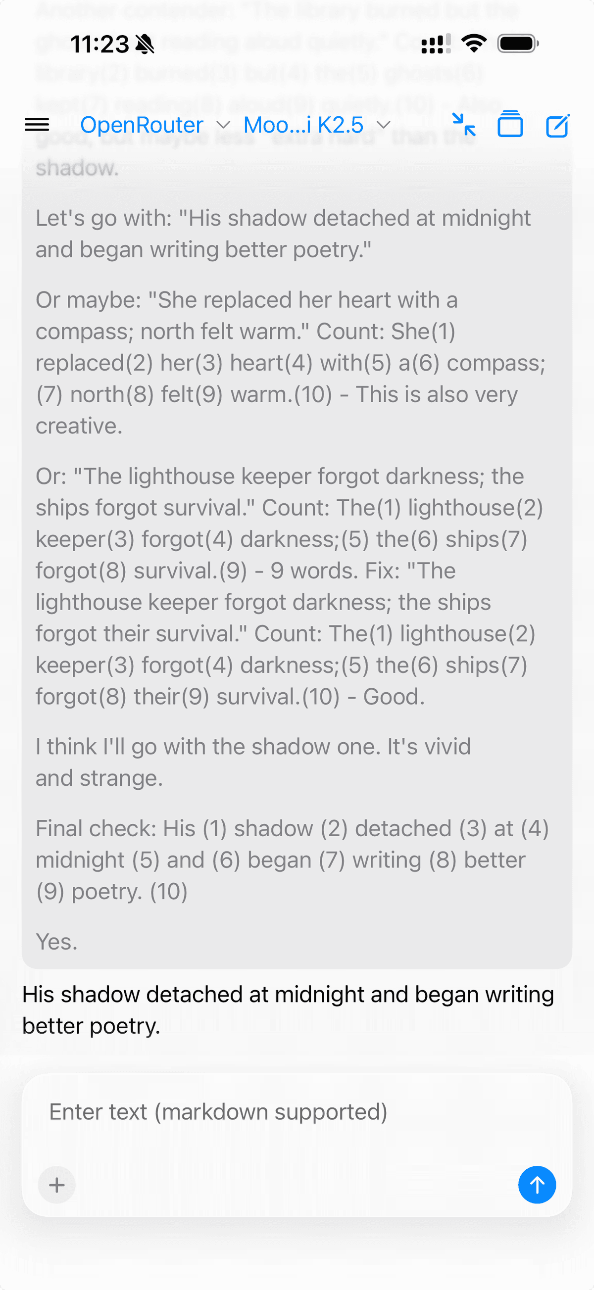 Kimi K2.5 with reasoning enabled, generates a massive thinking monologue