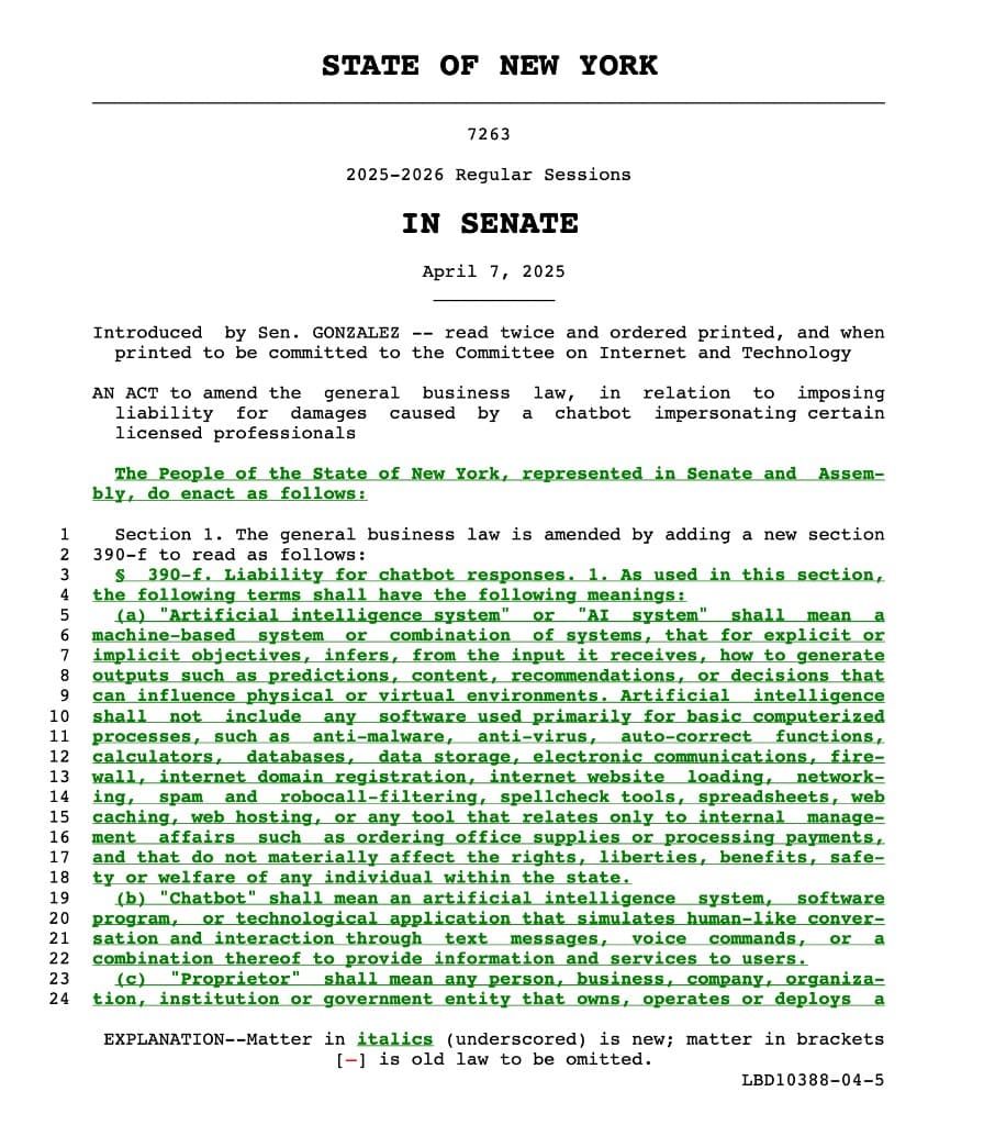 S7263 bill text, page 1