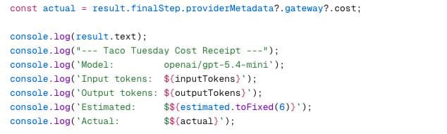 Vercel Academy example assigning gateway.cost to its actual-cost variable