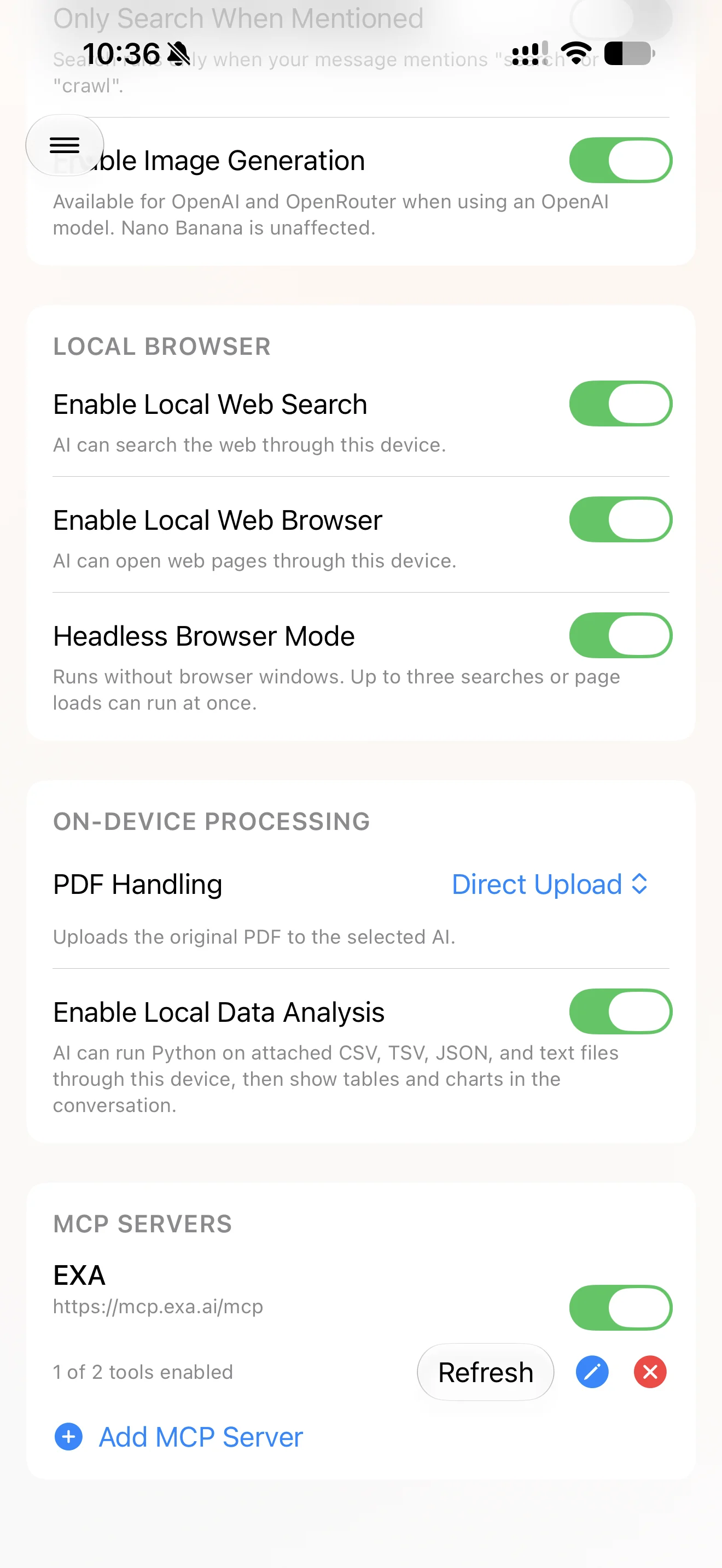 Cumbersome settings for PDF handling, local data analysis, and MCP servers