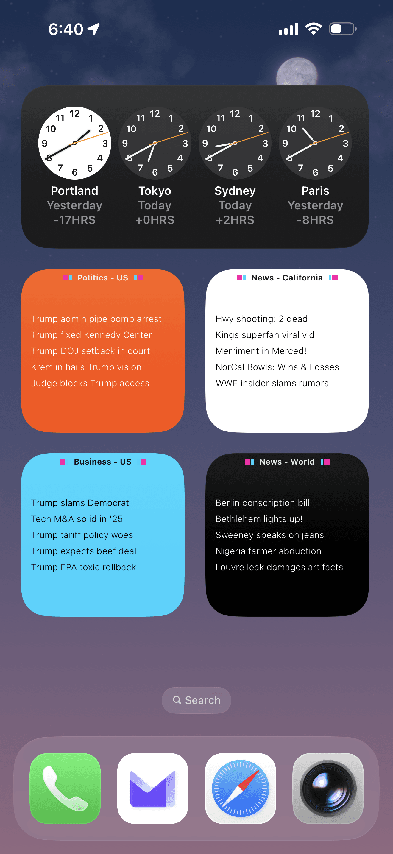 Dense widgets showing packed headlines