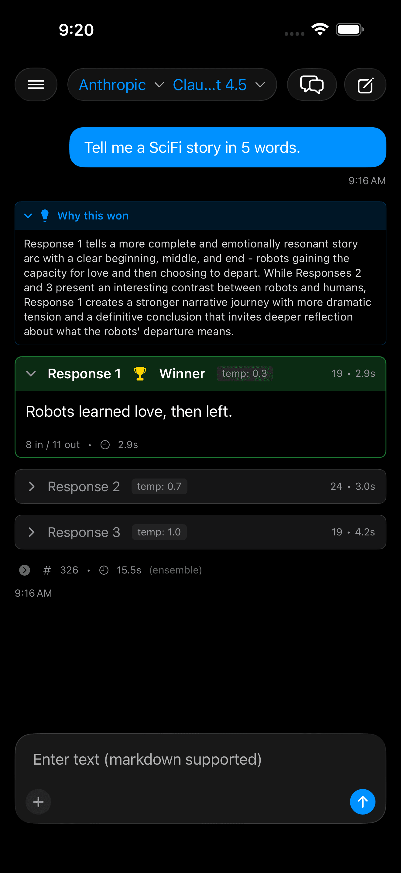 Face/Off Mode generates 3 responses and AI picks the winner