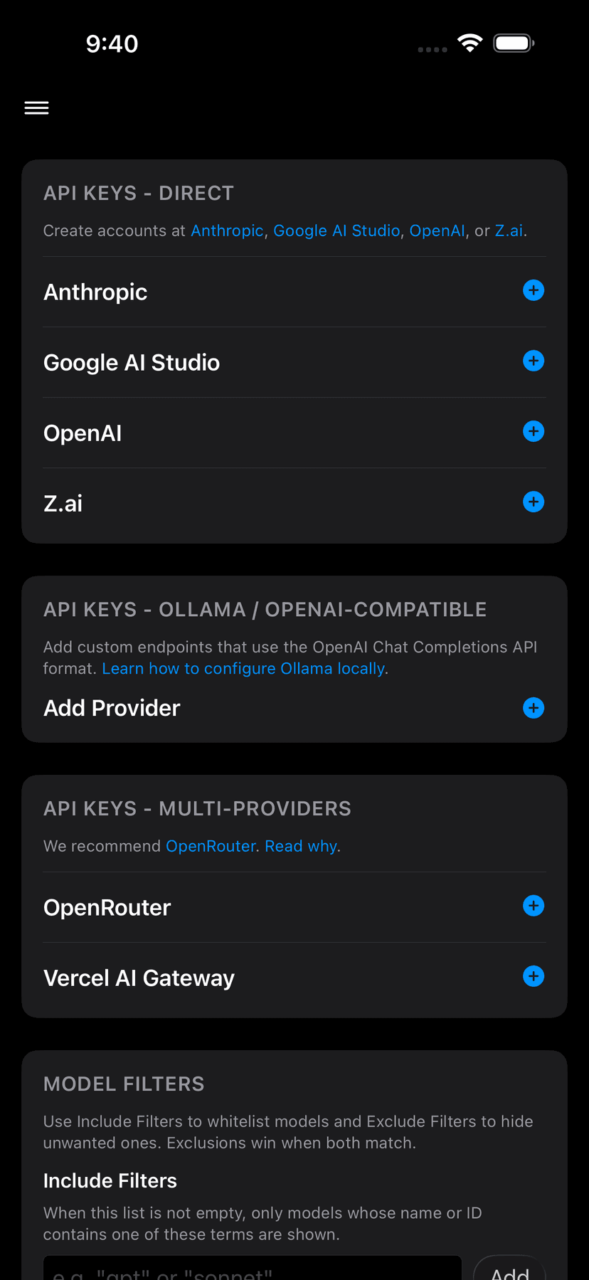 Cumbersome app on iPhone showing direct AI API access
