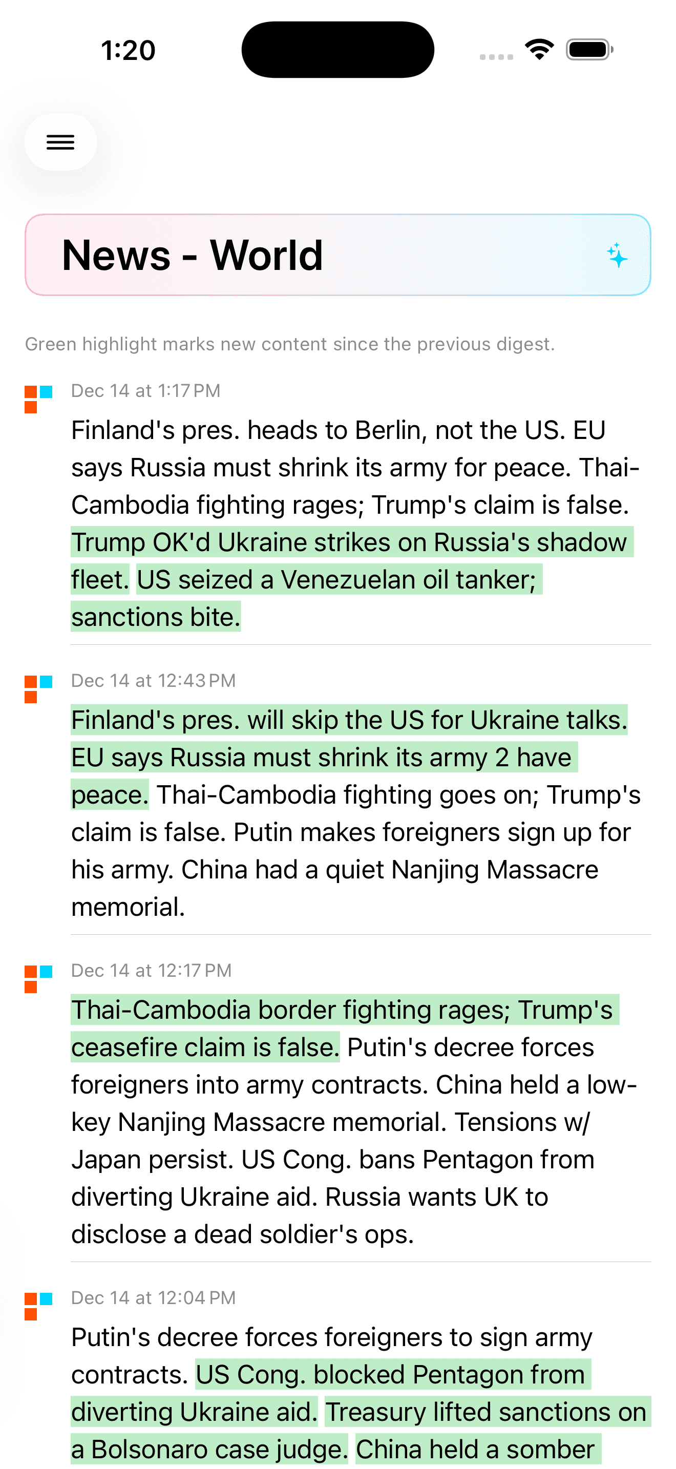 Dense digest history view