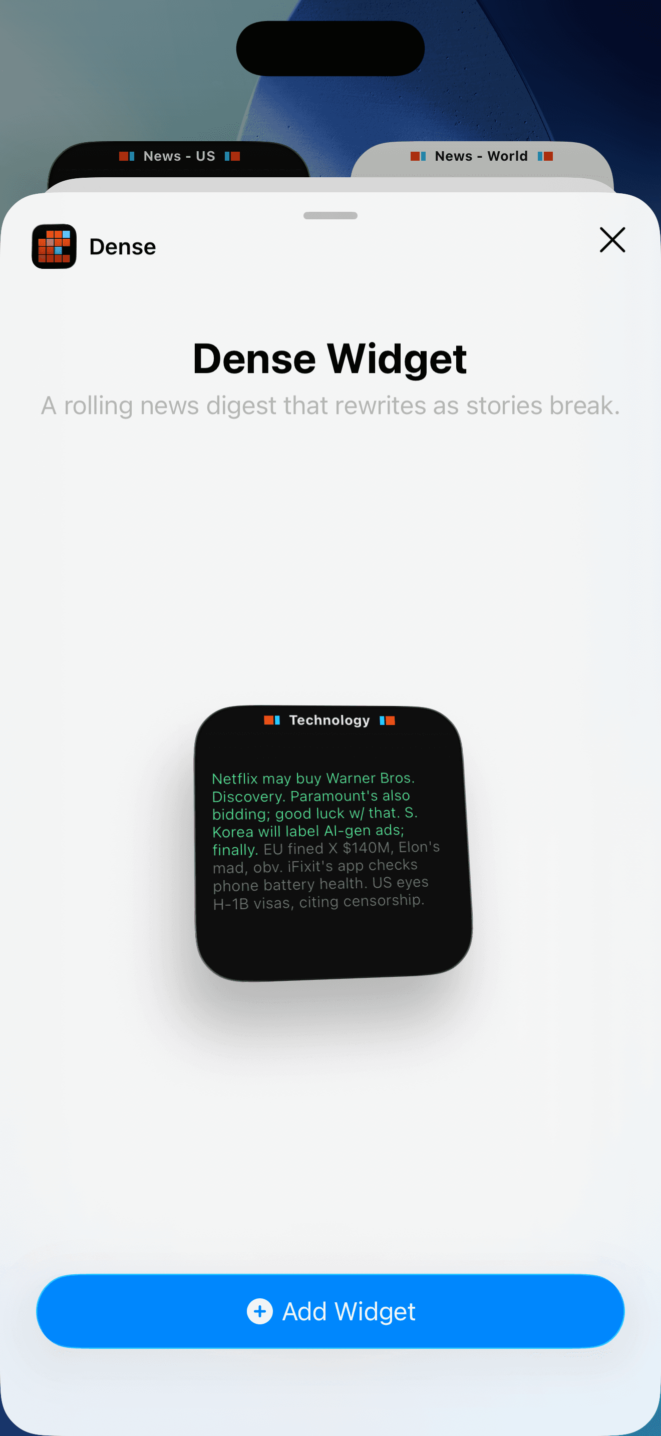 Adding a Dense digest widget