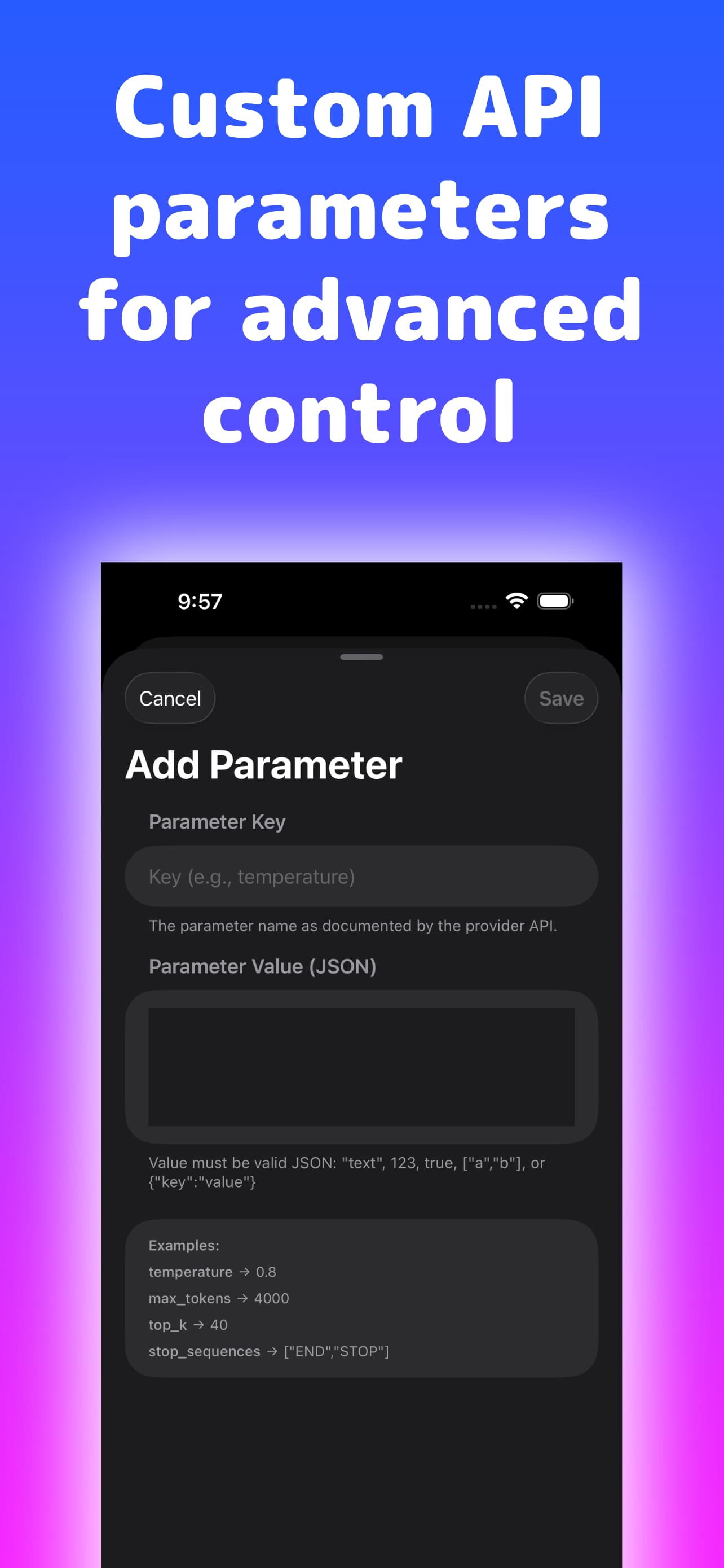 Cumbersome parameter controls showing temperature, token limits, and system prompt settings