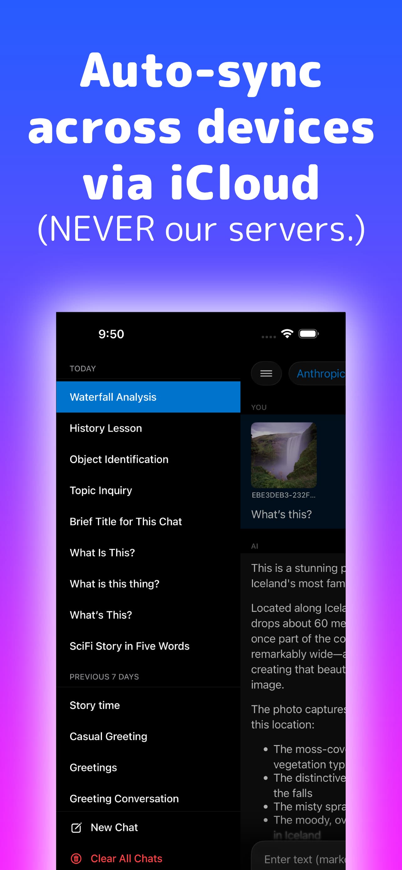 Cumbersome iCloud sync showing conversations available across iPhone, iPad, and Mac